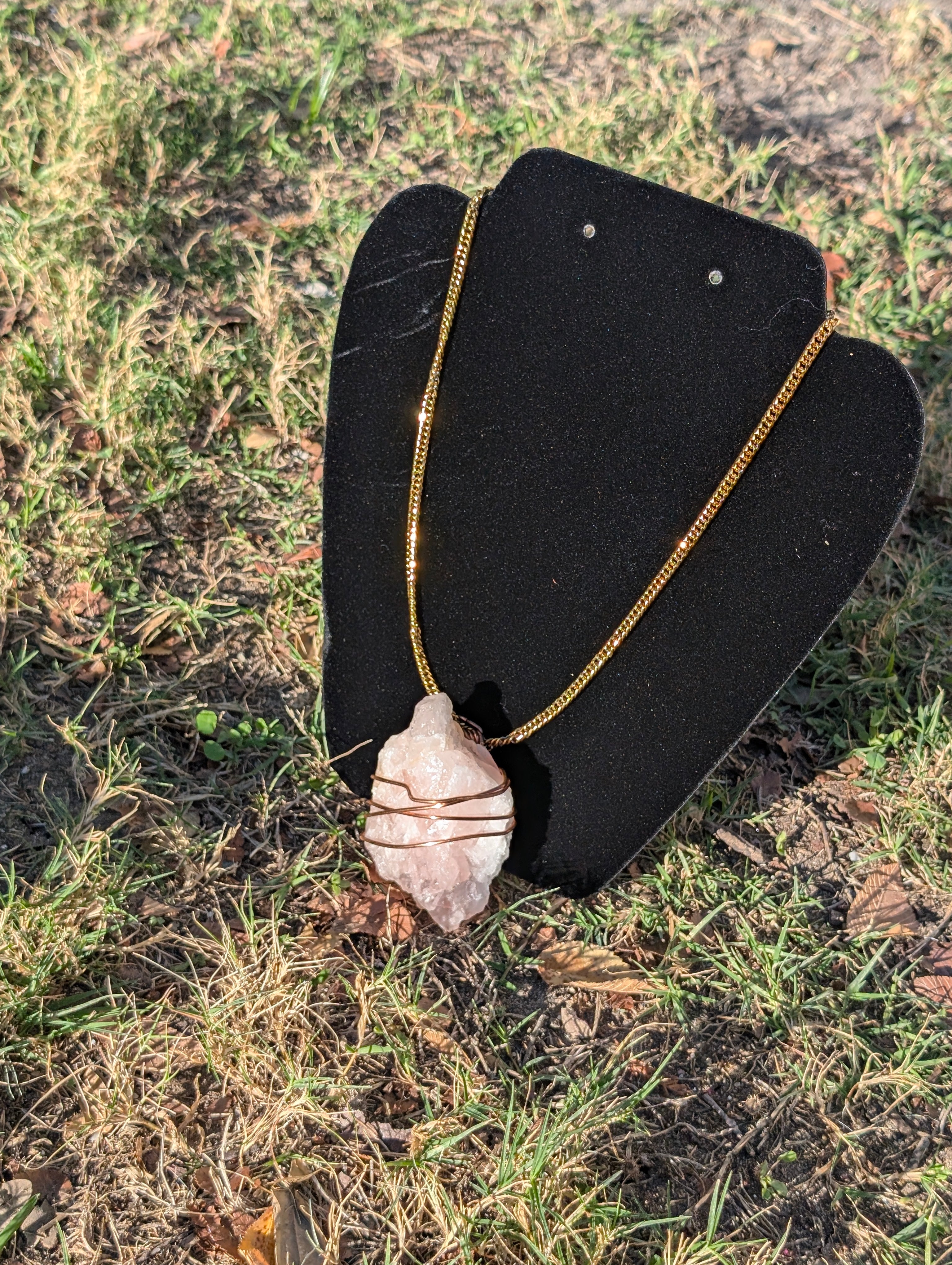 Rose Quartz Wrapped Necklace