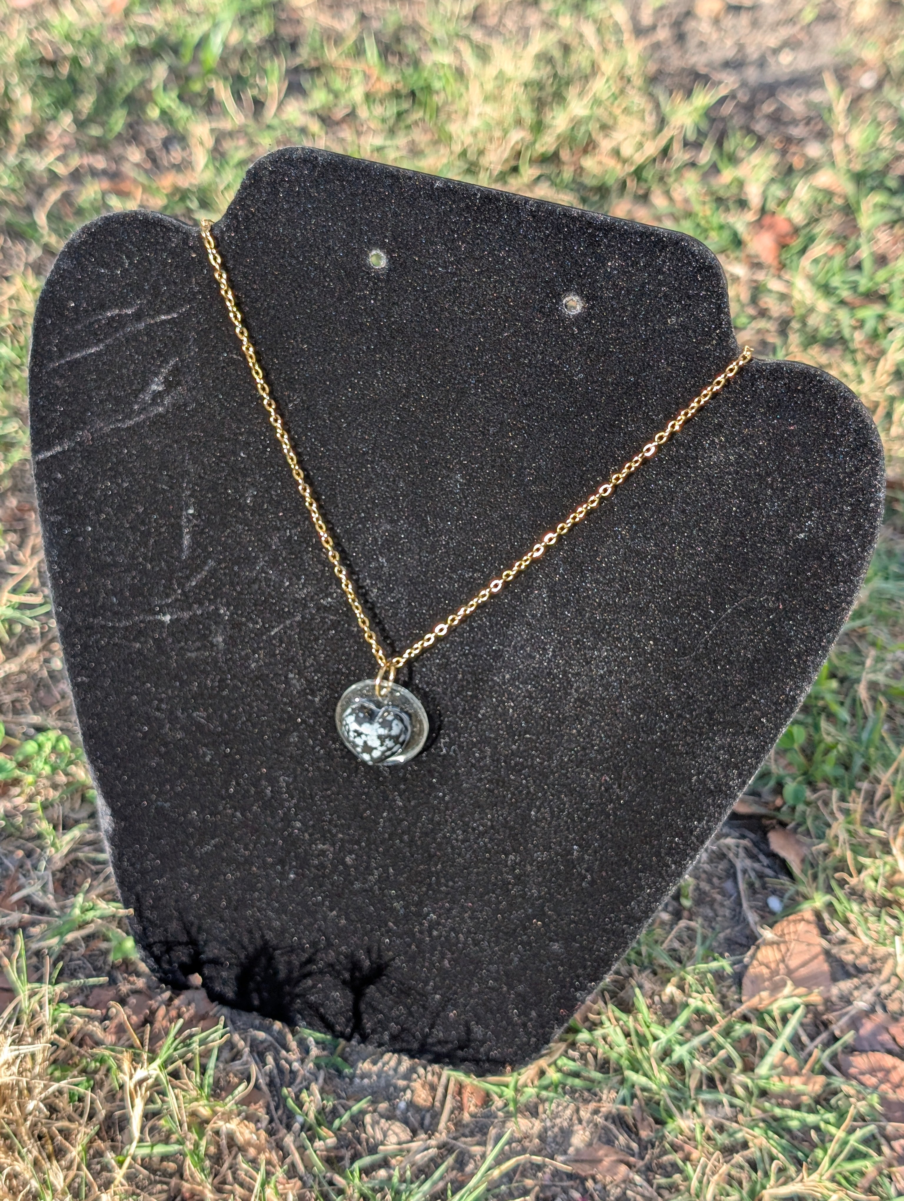 Snowflake Obsidian Heart Necklace