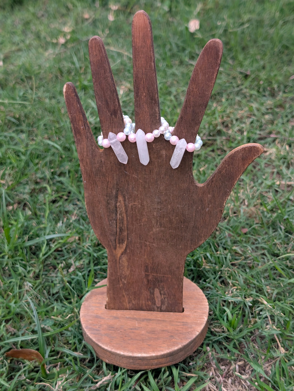 Beaded Rose Quartz Points Rings