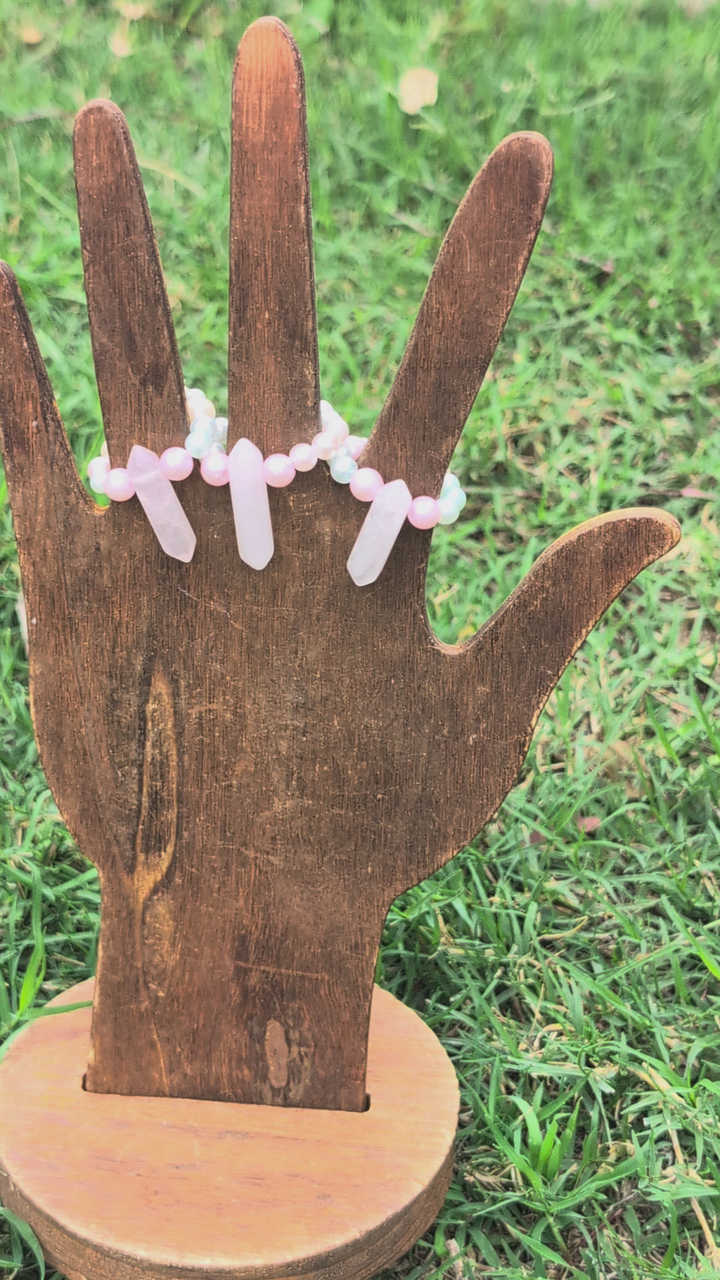 Beaded Rose Quartz Points Rings