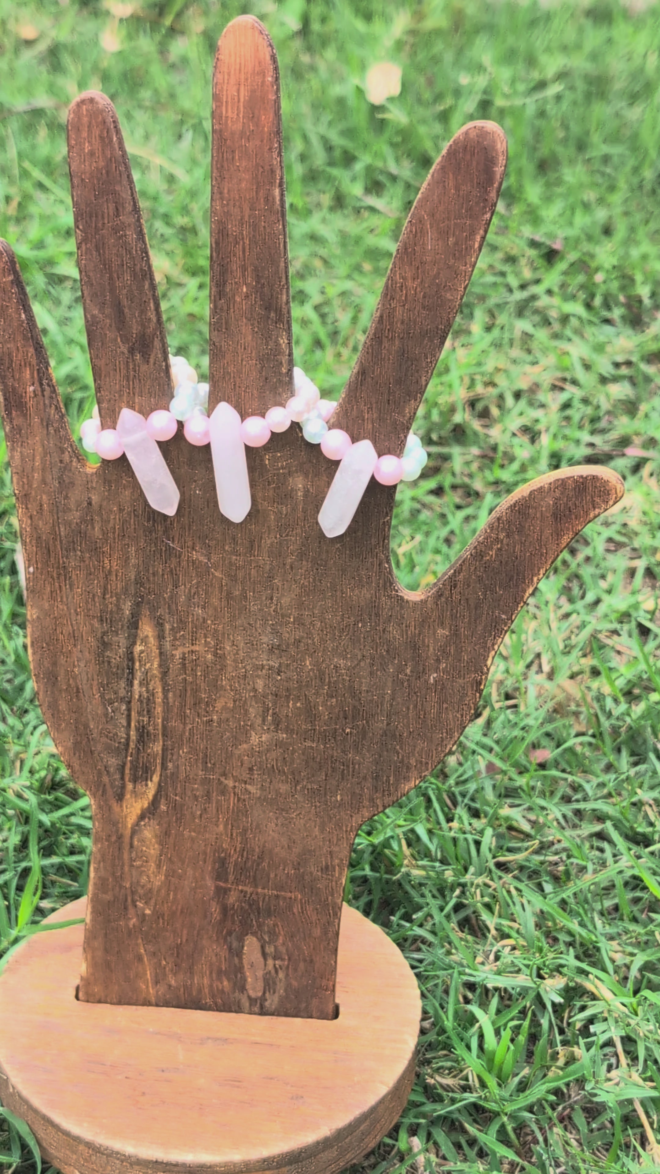 Beaded Rose Quartz Points Rings